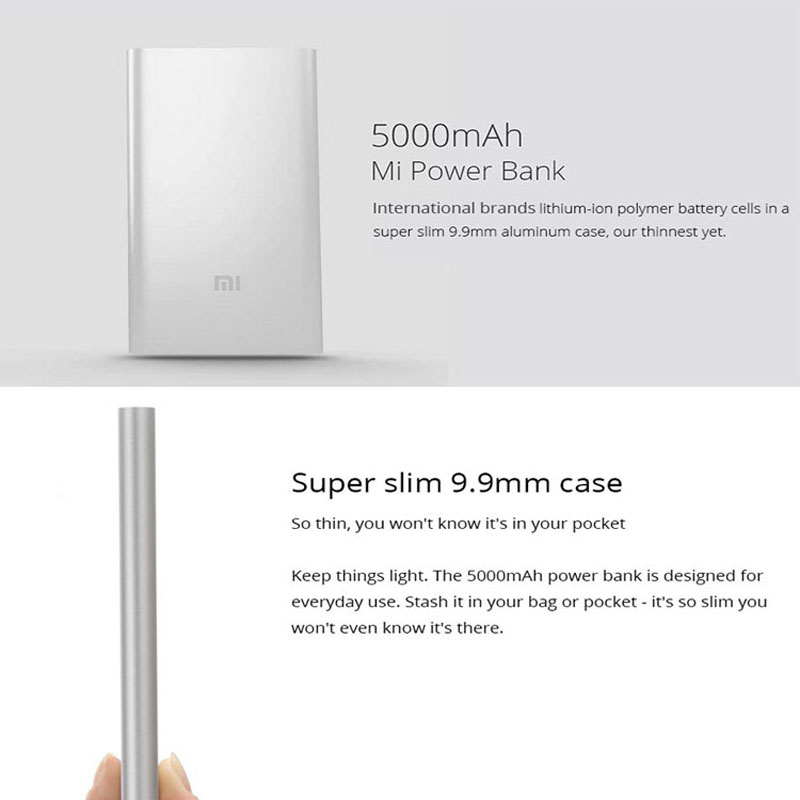 Batería Externa Xiaomi Mi Power Bank 5000 mAh Plata